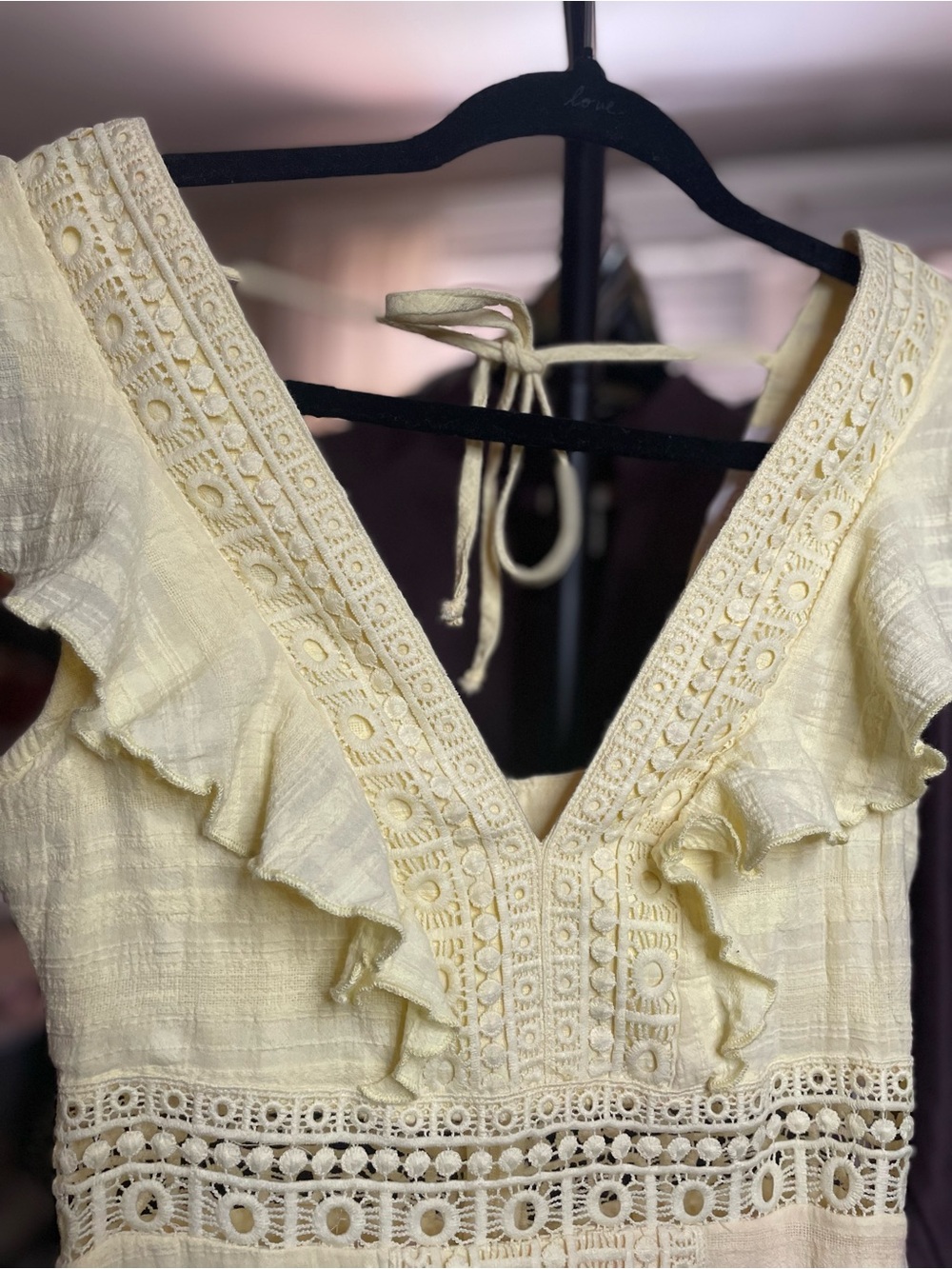 Audrey Parks by Francesca’s Yellow Ruffle V-Neck Mini Dress - Picture 3 of 8